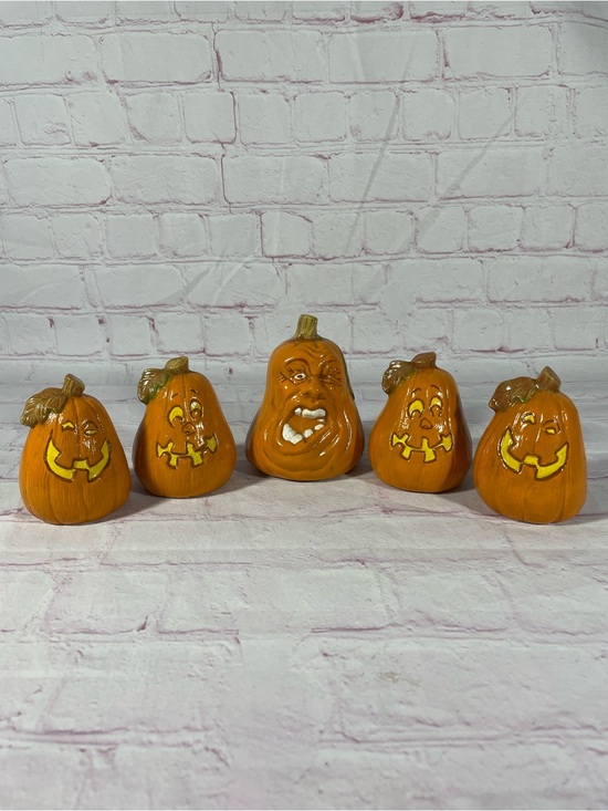 Other - Hand Painted Ceramic Pumpkin Halloween Harvest Silly Face Decorations Set of 5